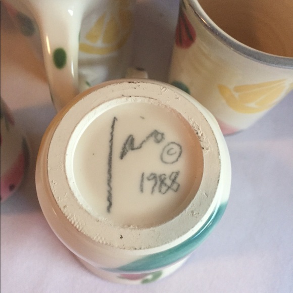 Vintage Hand Made Studio Art Pottery Fruit Inspired Signed Mugs (4) - Picture 12 of 12